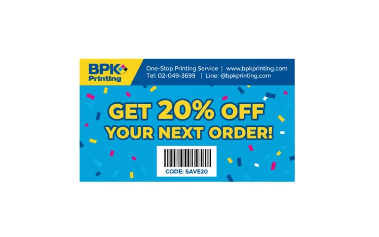 คูปองส่วนลดโปรโมชั่นพิมพ์สีสดใสสำหรับแคมเปญการตลาด
