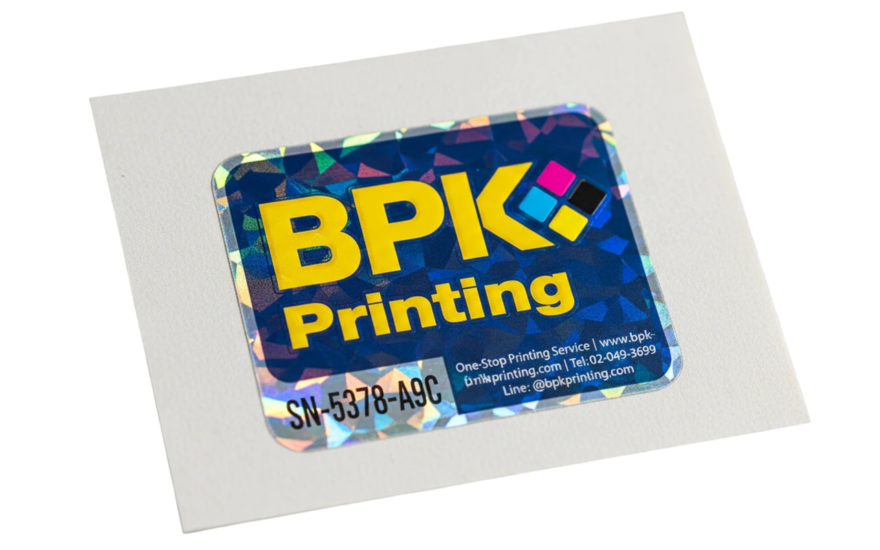 สติ๊กเกอร์โฮโลแกรมกันปลอมพิมพ์โลโก้พร้อมรหัสซีเรียล รับพิมพ์สติ๊กเกอร์โฮโลแกรม