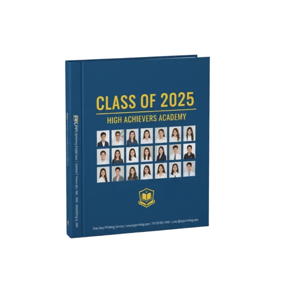 รับพิมพ์หนังสือรุ่นคุณภาพสูง หนังสือรุ่นพิมพ์ปกแข็งปั๊มทองพร้อมภาพนักเรียน Class of 2025