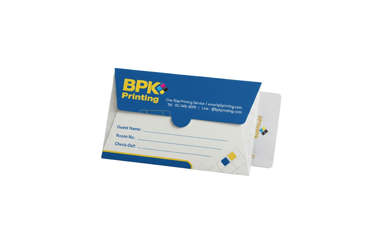ซองใส่บัตรห้องพักโรงแรมพิมพ์โลโก้พร้อมช่องเขียนข้อมูลผู้เข้าพัก รับพิมพ์ซองคีย์การ์ด