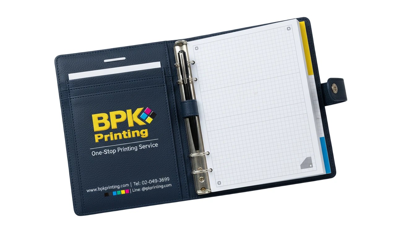 รับพิมพ์ไดอารี่ปกหนังพรีเมียม ไดอารี่ออแกไนเซอร์ปกหนังระบบห่วง พิมพ์โลโก้และชื่อบริษัท
