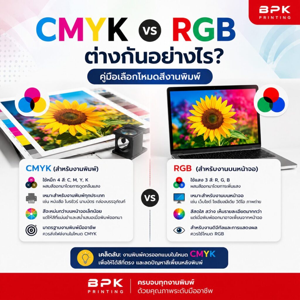 CMYK vs RGB ต่างกันอย่างไร? คู่มือเลือกโหมดสีงานพิมพ์ | BPK Printing