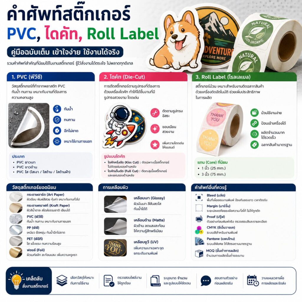 คำศัพท์สติ๊กเกอร์: PVC, ไดคัท, Roll Label คู่มือฉบับเต็ม