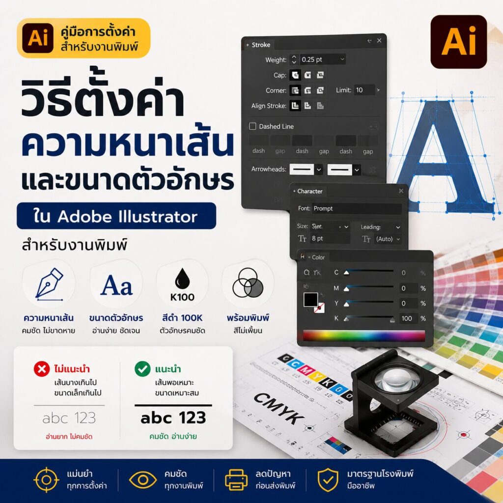 วิธีตั้งค่าความหนาเส้นและขนาดตัวอักษรใน Adobe Illustrator สำหรับงานพิมพ์ | BPK Printing