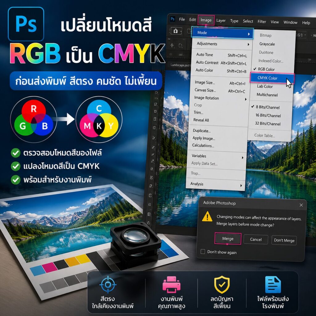 วิธีเปลี่ยนโหมดสี RGB เป็น CMYK ใน Adobe Photoshop | BPK Printing