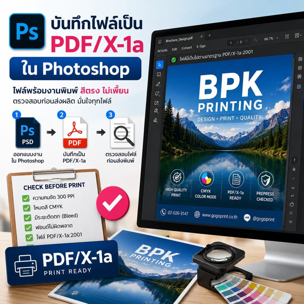 วิธีบันทึกไฟล์เป็น PDF/X-1a ใน Adobe Photoshop สำหรับงานพิมพ์ | BPK Printing