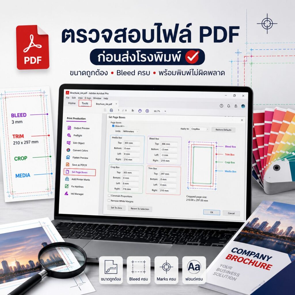 วิธีตรวจสอบ Bleed ในไฟล์ PDF ด้วย Adobe Acrobat สำหรับงานพิมพ์ | BPK Printing