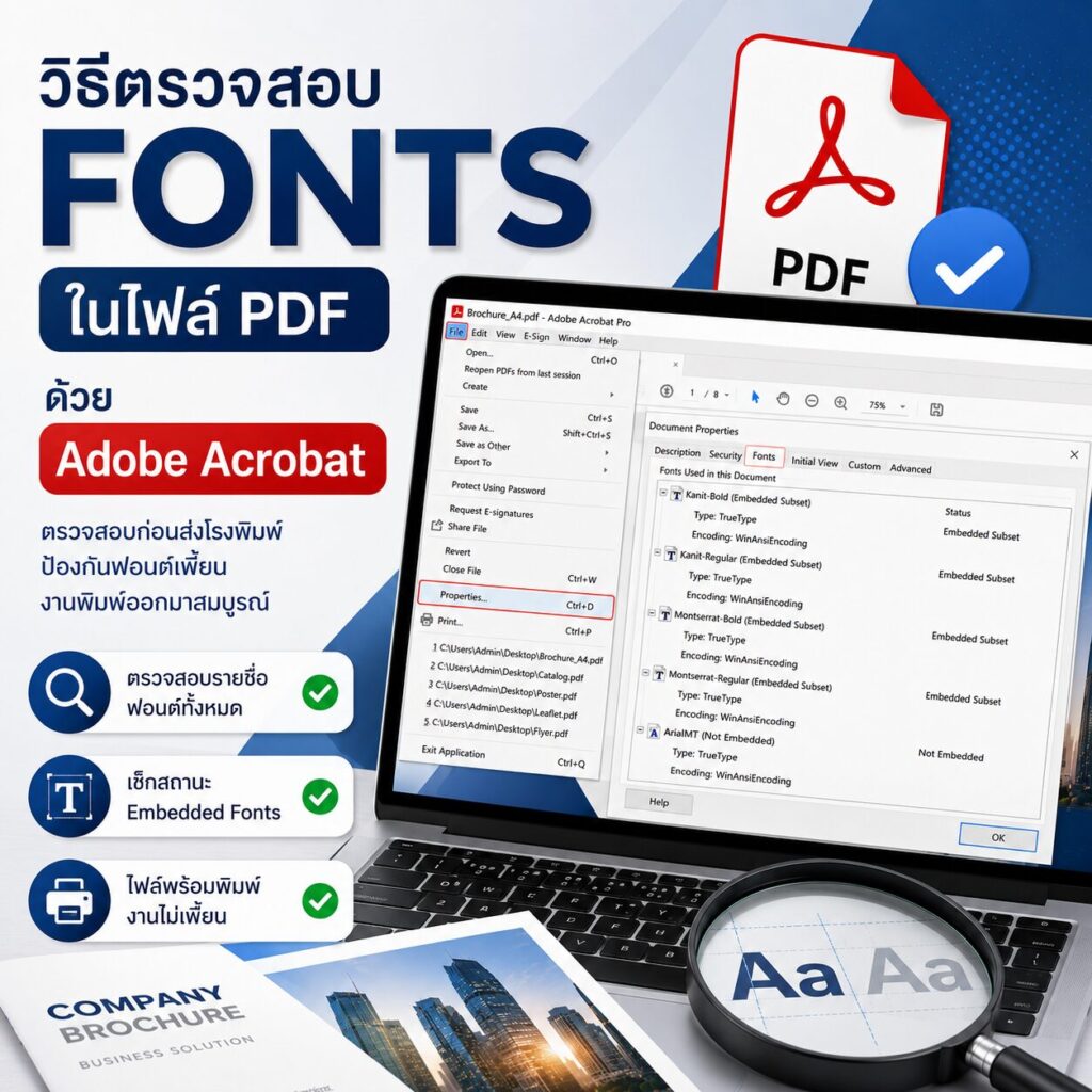 วิธีตรวจสอบ Fonts (Embedded Fonts) ในไฟล์ PDF ด้วย Adobe Acrobat | BPK Printing