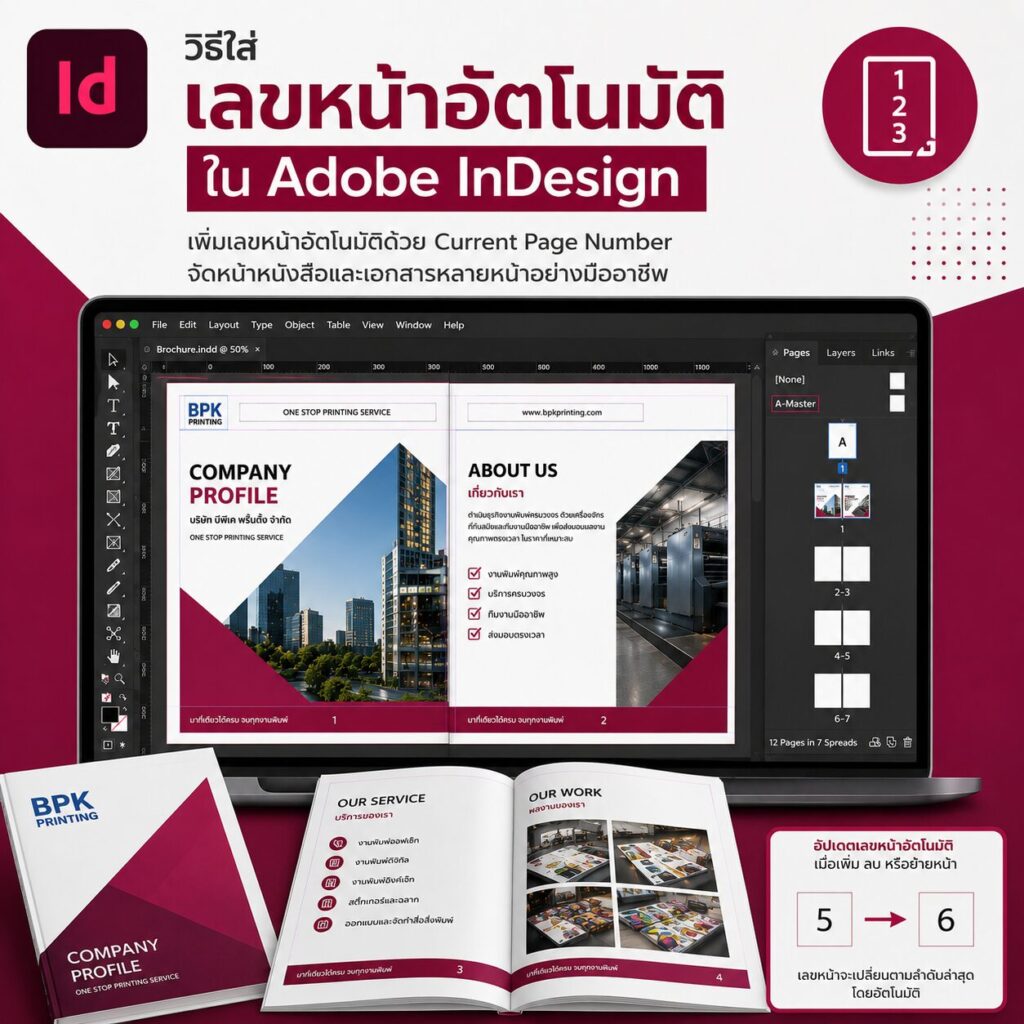 วิธีใส่เลขหน้าอัตโนมัติ (Automatic Page Number) ใน Adobe InDesign | BPK Printing