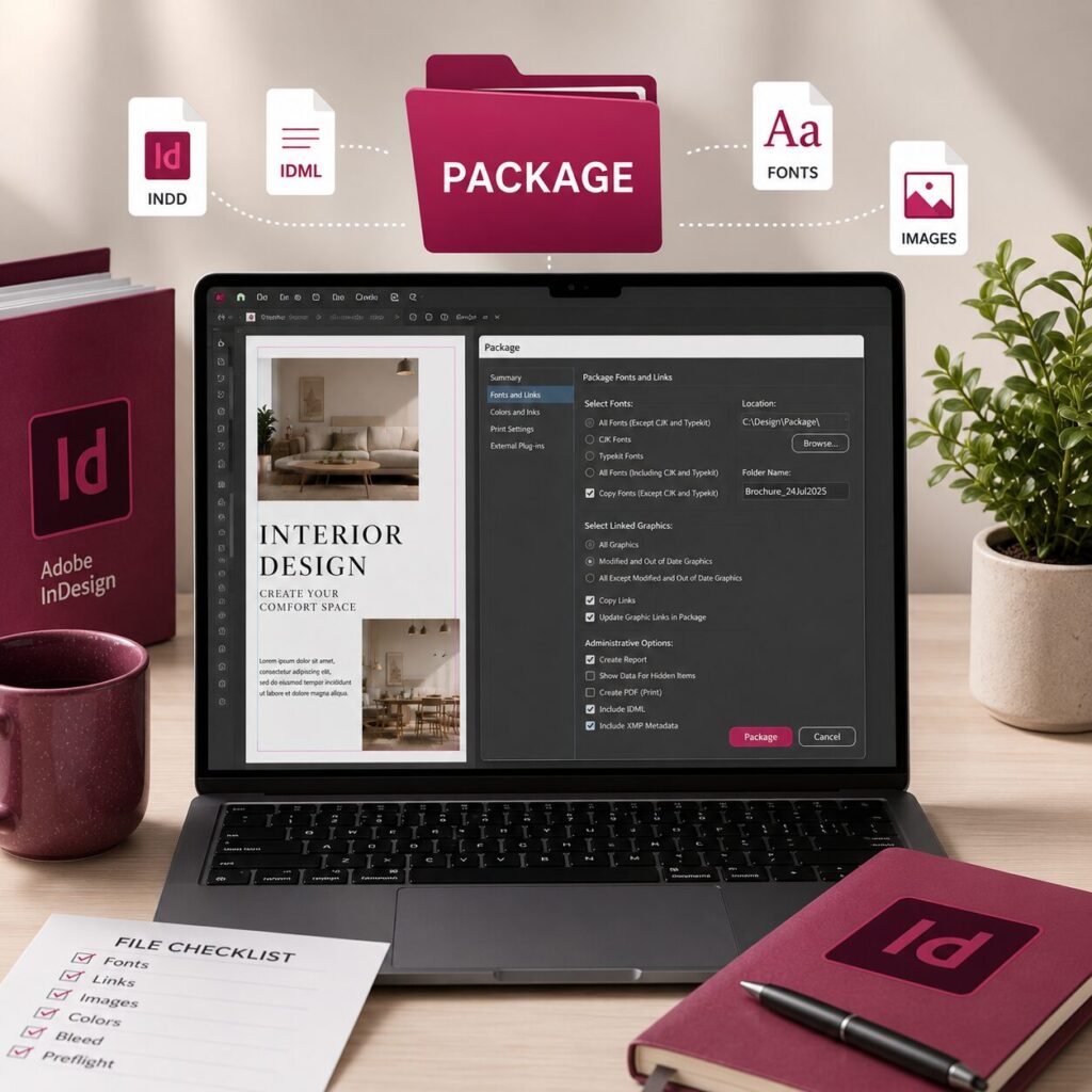 วิธี Package ไฟล์ใน Adobe InDesign รวมฟอนต์และรูปภาพก่อนส่งโรงพิมพ์ | BPK Printing