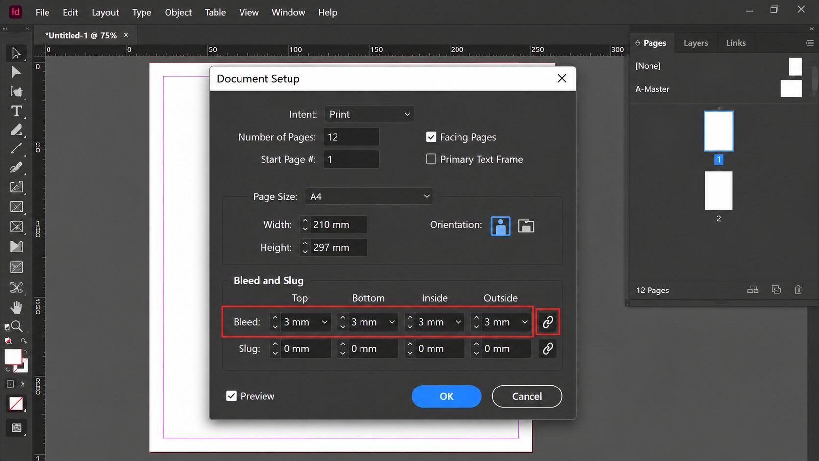 ตั้งค่า Slug ใน Adobe InDesign สำหรับงานพิมพ์