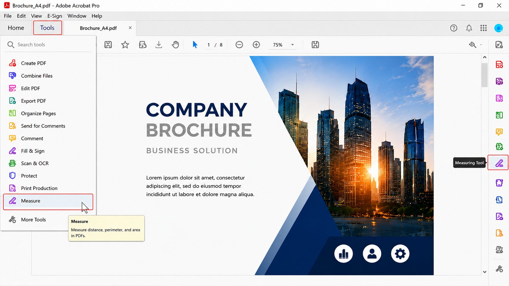 เปิด Measure Tool ใน Adobe Acrobat เพื่อวัดขนาดในไฟล์ PDF