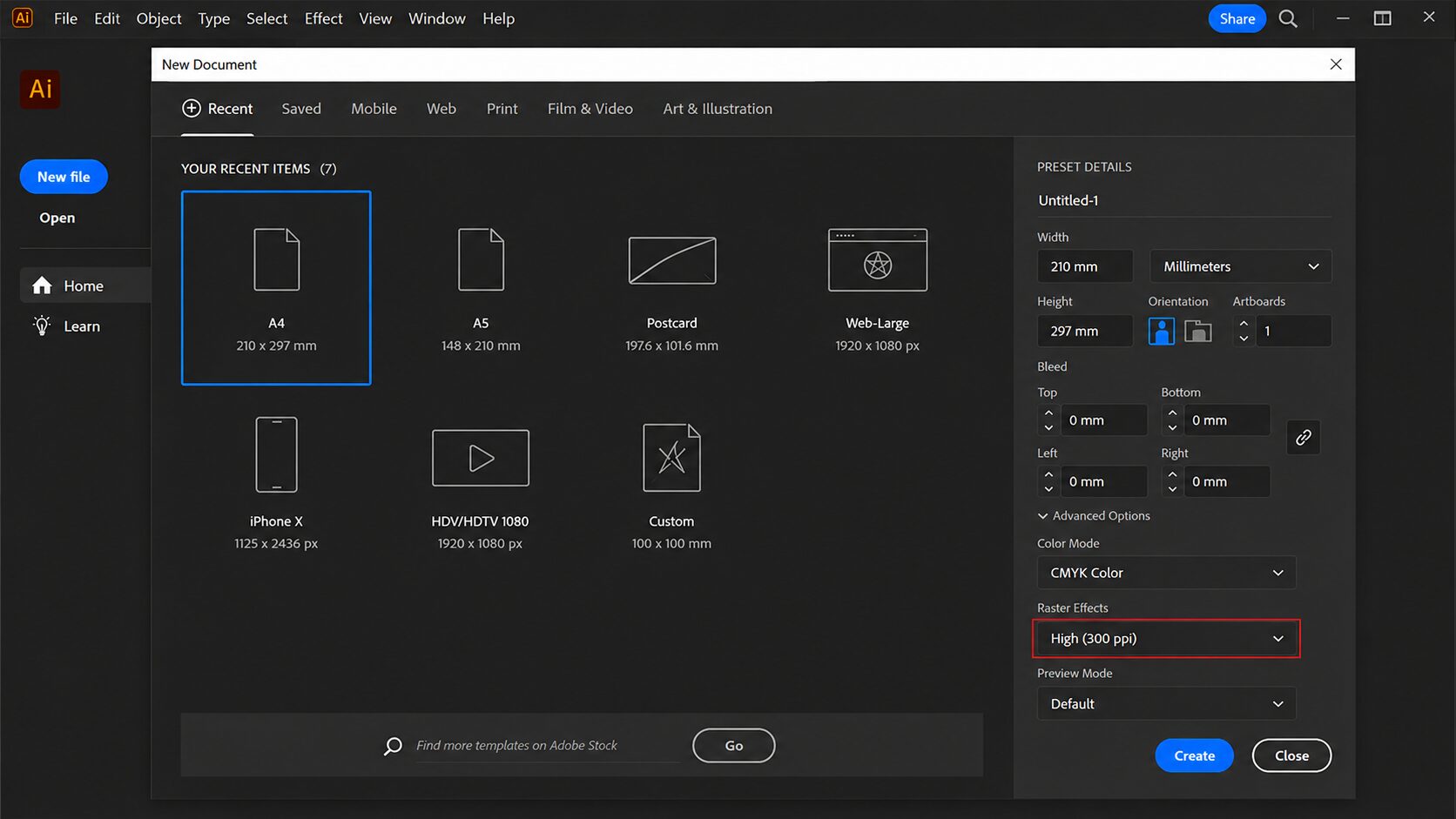 การตั้งค่า Raster Effects เป็น High (300 PPI) ใน Adobe Illustrator สำหรับงานพิมพ์