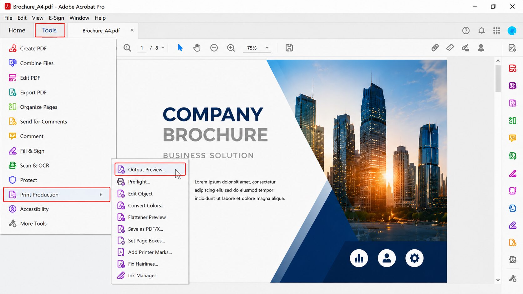 ตรวจสอบโหมดสี CMYK RGB และ Spot Color ใน Output Preview ของ Adobe Acrobat