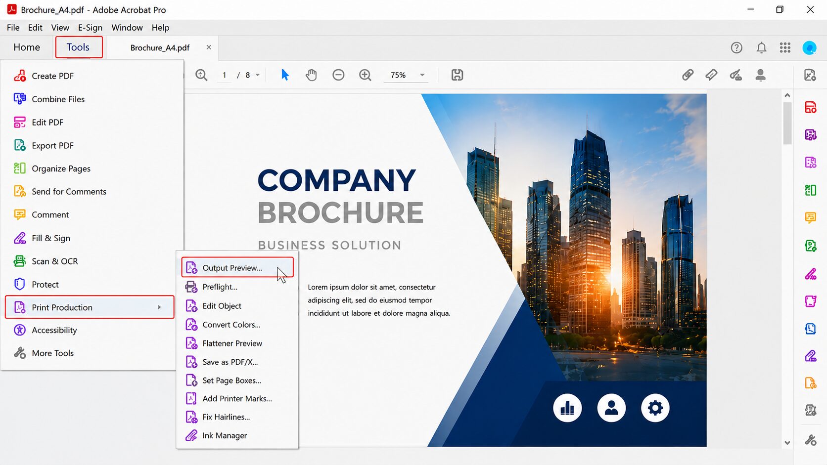 เปิด Output Preview ใน Adobe Acrobat เพื่อตรวจสอบ Overprint ของไฟล์ PDF